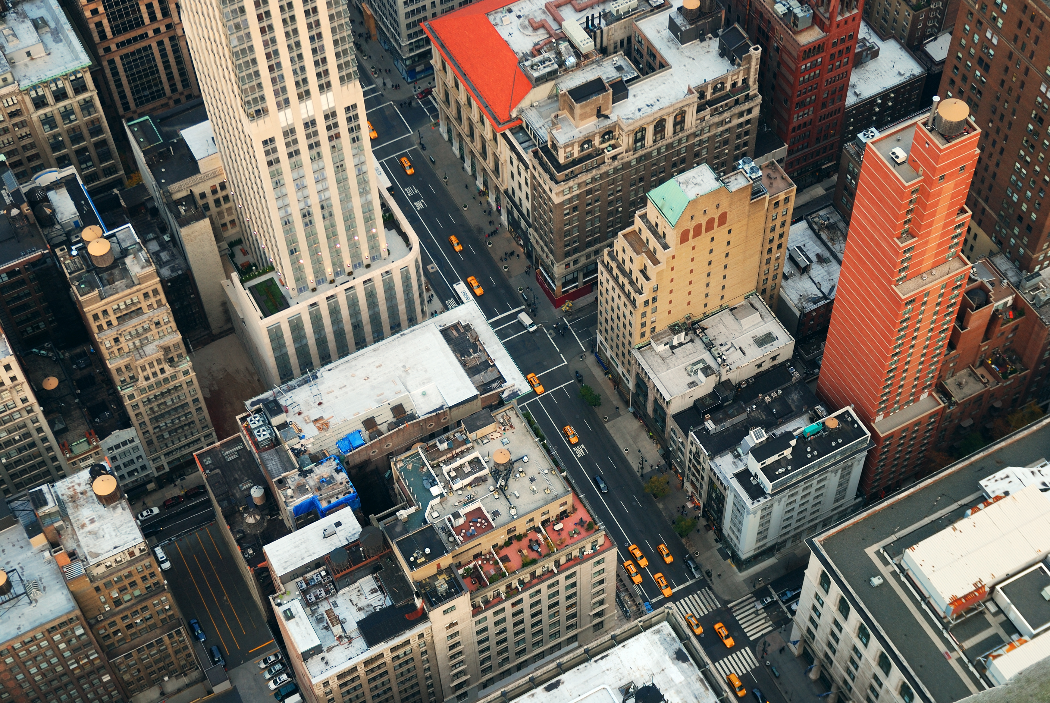 Aerial view of a New York City Manhattan street
